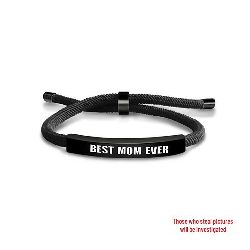 Multi-color Woven Rope Bracelet with Engraved Stainless Steel for Mother's Day or Christmas Gift