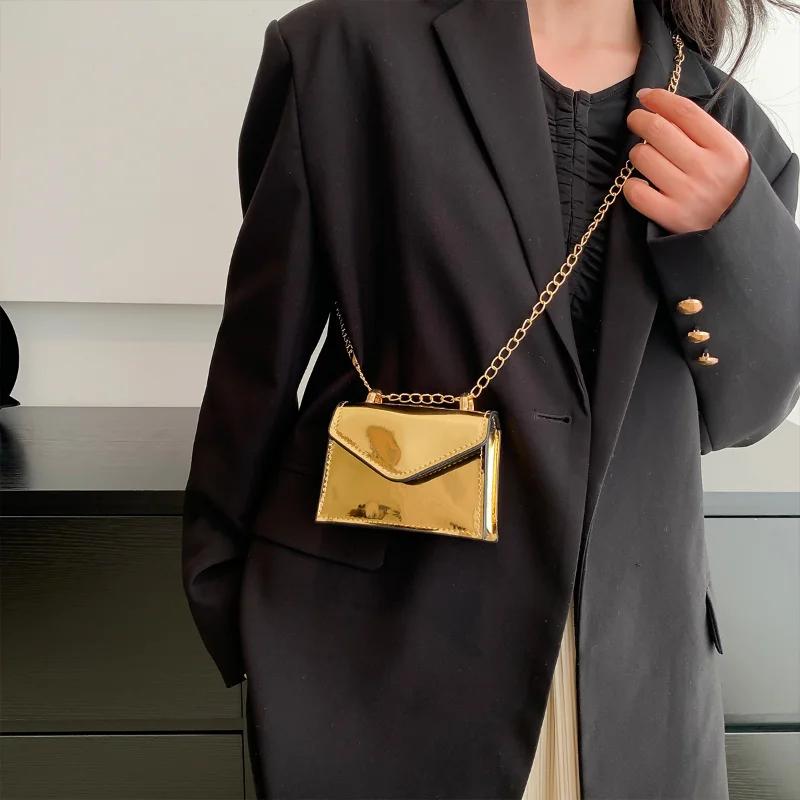 Mini Laser Color Shoulder Bag Cute Chain Lipstick Makeup Pouch Small Square Crossbody Bag