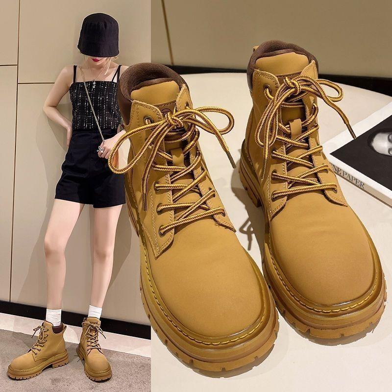 Martin boots women's versatile rhubarb boots 2025 spring and autumn locomotive single boots casual small feet boots ins tide Korean version design