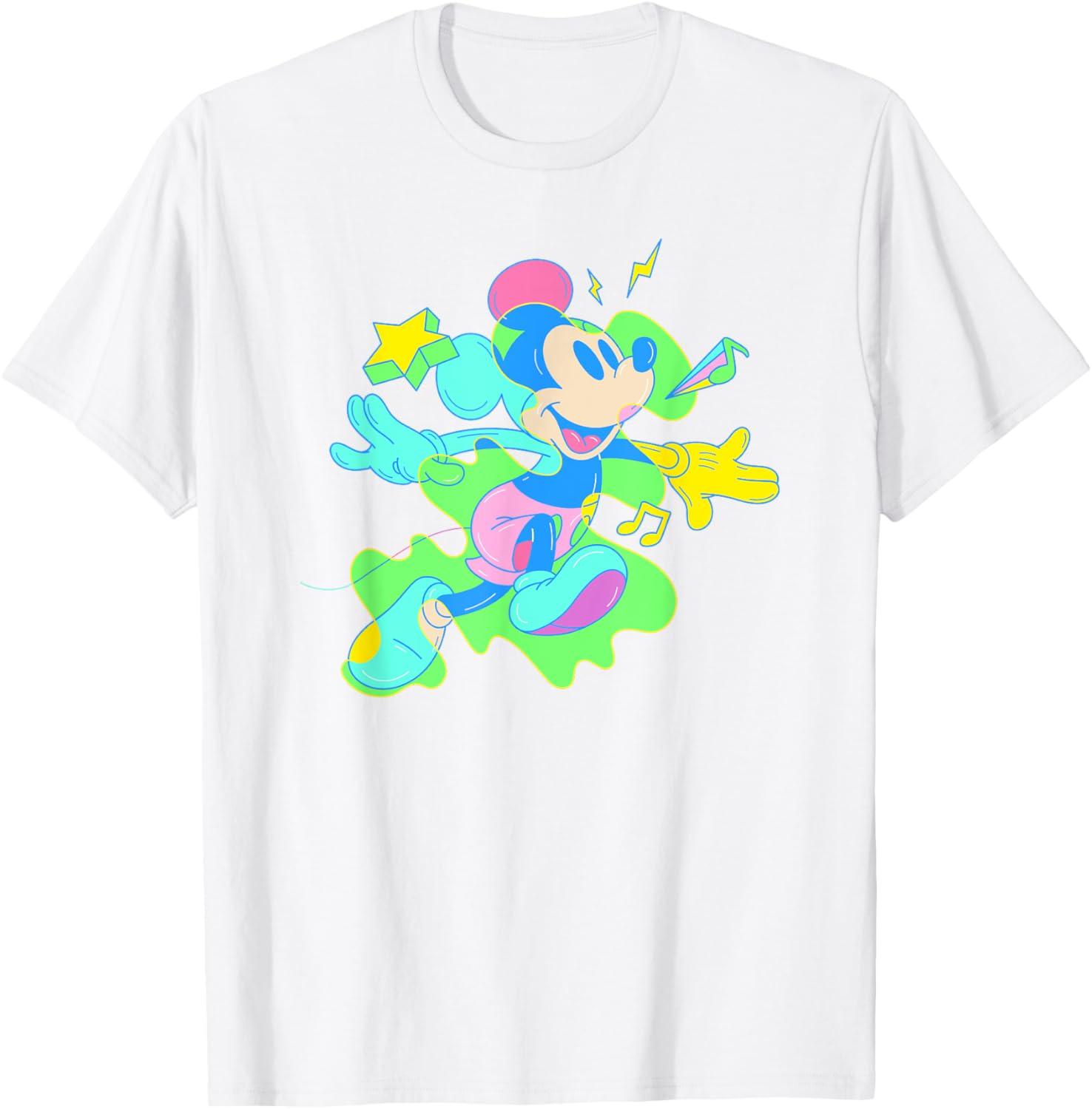 New Disney Mickey and Friends Colorful Neon Mickey Chest Logo Fashion Casual T-Shirt S-4XL Four Seasons S белый
