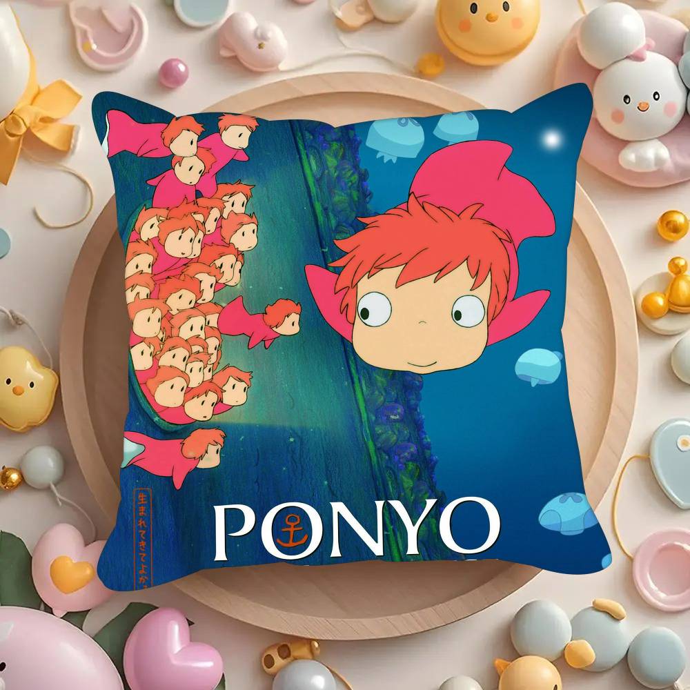 Movie P-Ponyo Anime On the Cute Cliff  Pillowcases Cushion Covers Living Room Sofas Home Decor Gifts