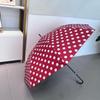 Korean Style Red Polka Dot Automatic Sun & Rain Umbrella – Windproof, Sun-Protective, 8 Ribs, Long Handle.