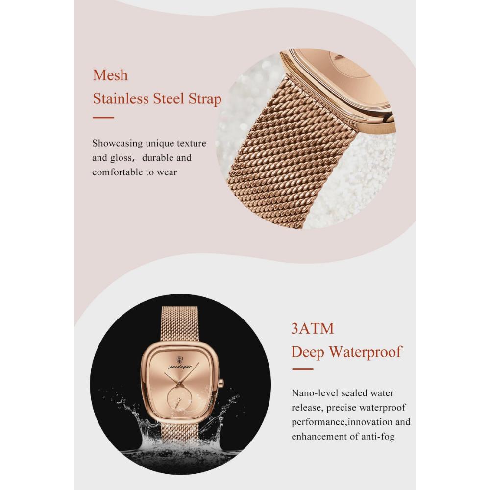 POEDAGAR Luxury Woman Watch Waterproof Stainless Steel Mesh Women's Watches Fashion Elegant Quartz Ladies Wristwatch Reloj
