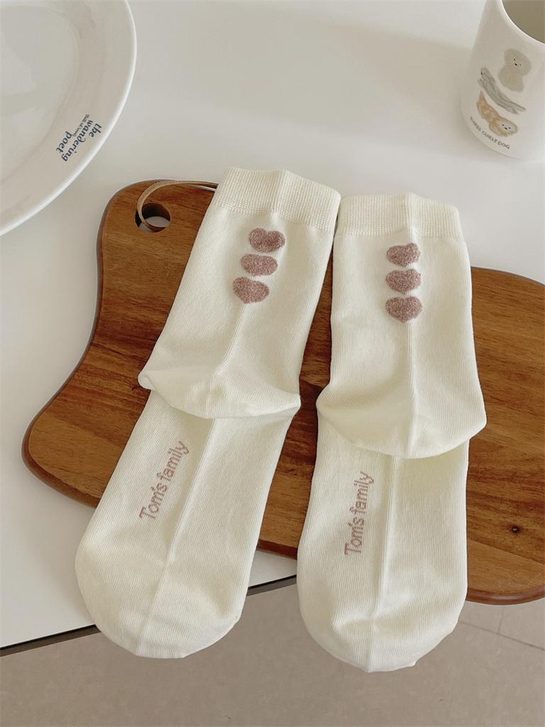 Socks Women'S Medium Tube Socks Flocked Love Women'S Socks Pure Cotton Breathable Socks