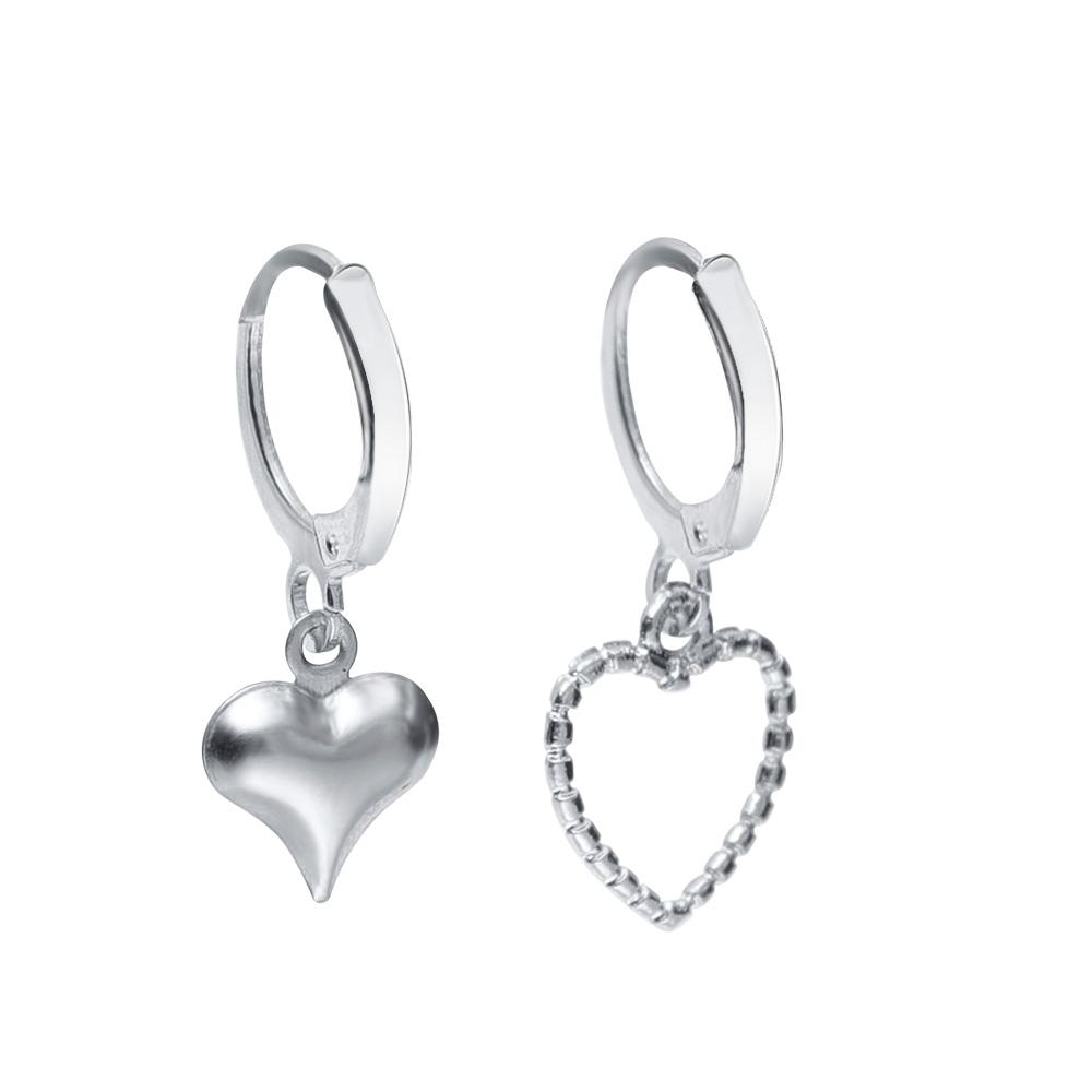 

2Pcs Fashion Silver Color Heart Hoop Earring Asymmetry Heart Charm Studs Earrings for Women Girl Charm Party Jewelry Accessories