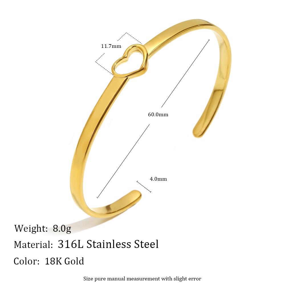MamacitaSlay 316L Stainless Steel Heart Zircon Cuff Bracelet 18K Gold Plated Waterproof Wrist Jewelry Women's Elegant Bracelet