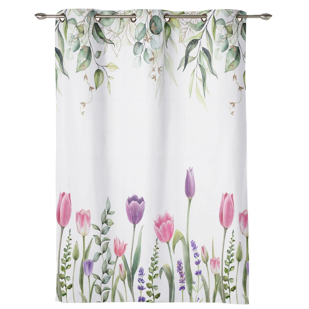 Spring Tulip Flower Plants Window Curtain Living Room Luxury Valance Curtain for Bedroom Home Kitchen Decor Curtain