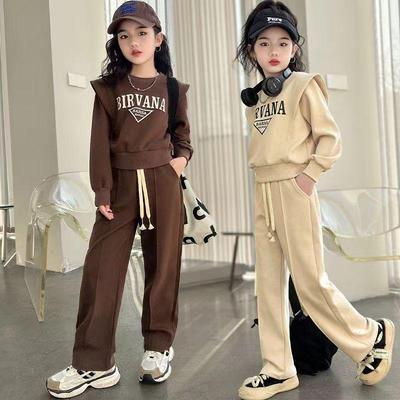 Spring & Autumn Fashionable Girls' Two-Piece Leisure Set: Long-Sleeved Sweater and Pants for Children