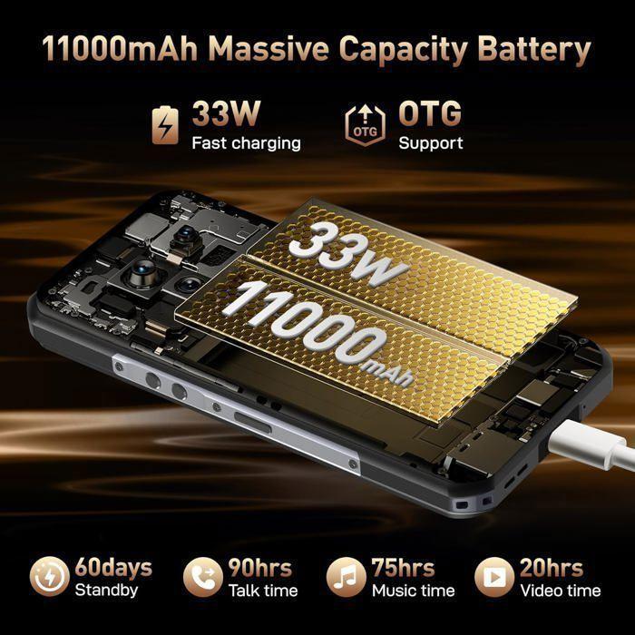 Smartphone Robuste 5G OUKITEL WP39 Pro 36Go+512Go 6.6" FHD+ 11000mAhh Téléphone Incassable Android 14 Caméra 64MP Dual SIM/NFC Vert