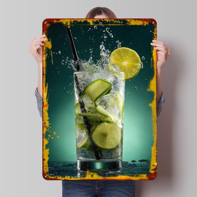 

Refreshing Lime and Cucumber Cocktail Poster Customized Wall Art Vintage Metal Signs Retro Tin Plaque for Man Cave Office Decor 20x30cm（7.8x11.8inch）