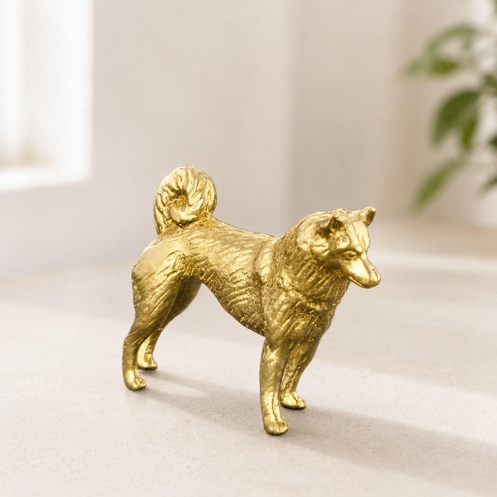 Decorative Dog Sculpture Brass Statue Animal Miniature Figurine Vintage Antique Ornament for Home Office Art Collectible