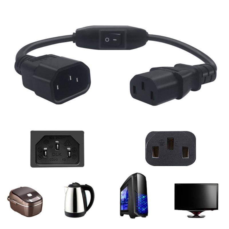12inch C14 To C13 PDU Style Computer Power Extension Cable with Switches, 30cm / Black Power Extension Cable