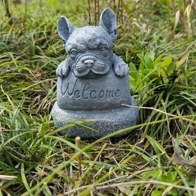 Kreatives Hundekissen Gartendekoration Willkommens-Wachhund Hofdekoration Haus Harzhandwerk Skulptur Niedliche Schreibtischdekoration