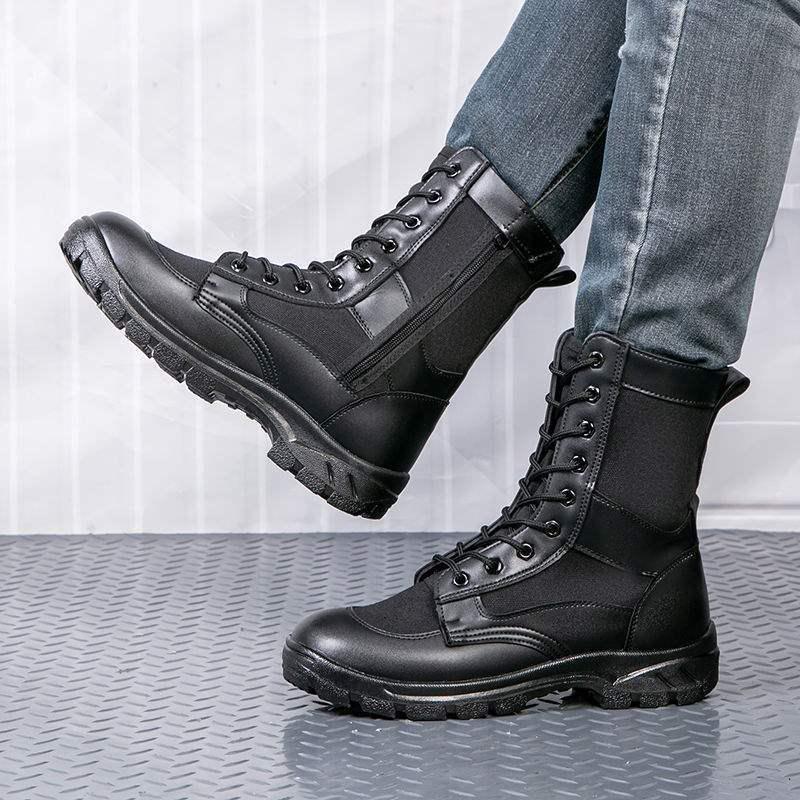 Men's Summer Martin Boots: Breathable, Wear-Resistant Combat Training Boots with Zipper.