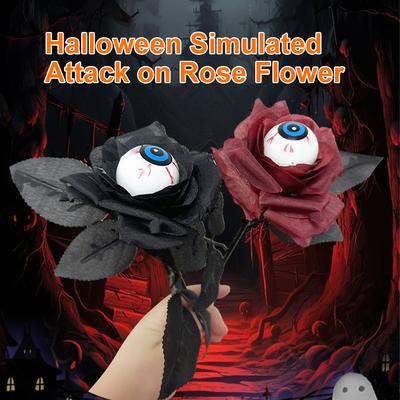 Horror Flower Rose Artificial Flower With Eyeball Halloween Supplies 41cm Black Fake Flower Cosplay Costume Accessories