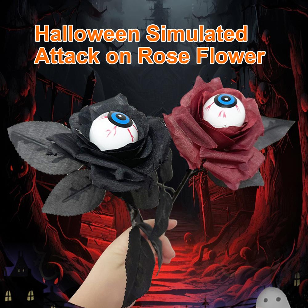 Horror Flower Rose Artificial Flower With Eyeball Halloween Supplies 41cm Black Fake Flower Cosplay Costume Accessories