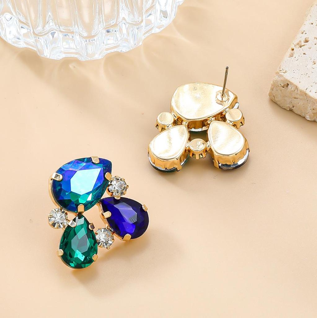 Pinkdudu Bohemian Style Fashionable Colorful Rhinestone Earrings  European American Full Rhinestone Flower Earrings PD2188