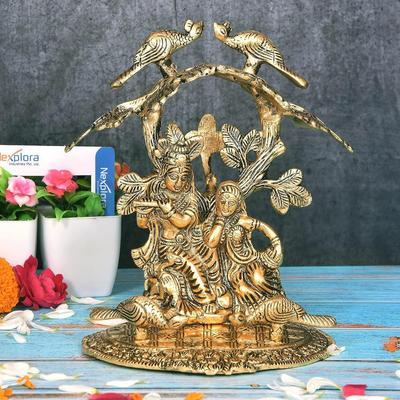 Metal Radha Krishna Idol Showpiece Figurine, Height 19 Cm, Gold Antique Finish
