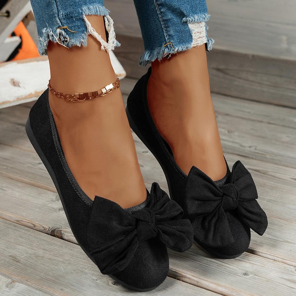Fashion Large Size Butterfly Knot Ladies Flat round Toe Soft Bottom Summer Grandma Shoes Casual Micro Fiber Upgraded Rubber Sole