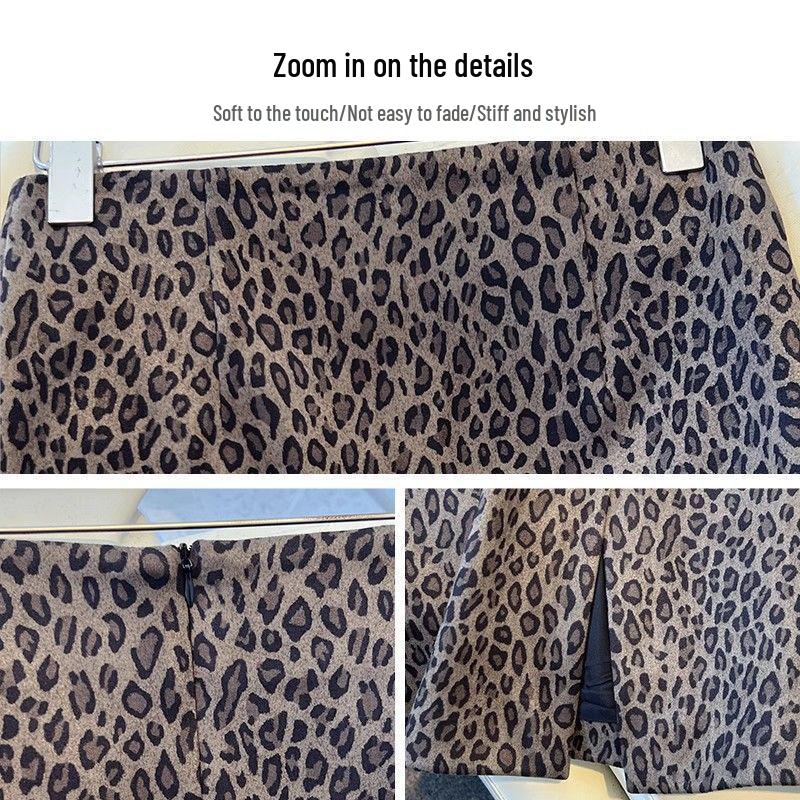 2025 Trendy Women's Leopard Print Wool-Blend A-Line Skirt - High Waist, Slimming Fit for Autumn/Winter
