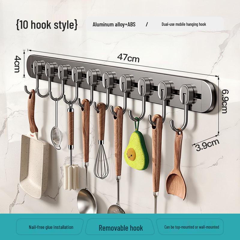 Portaoggetti da parete per cucina salvaspazio: Ganci portaoggetti multifunzione in alluminio senza foratura