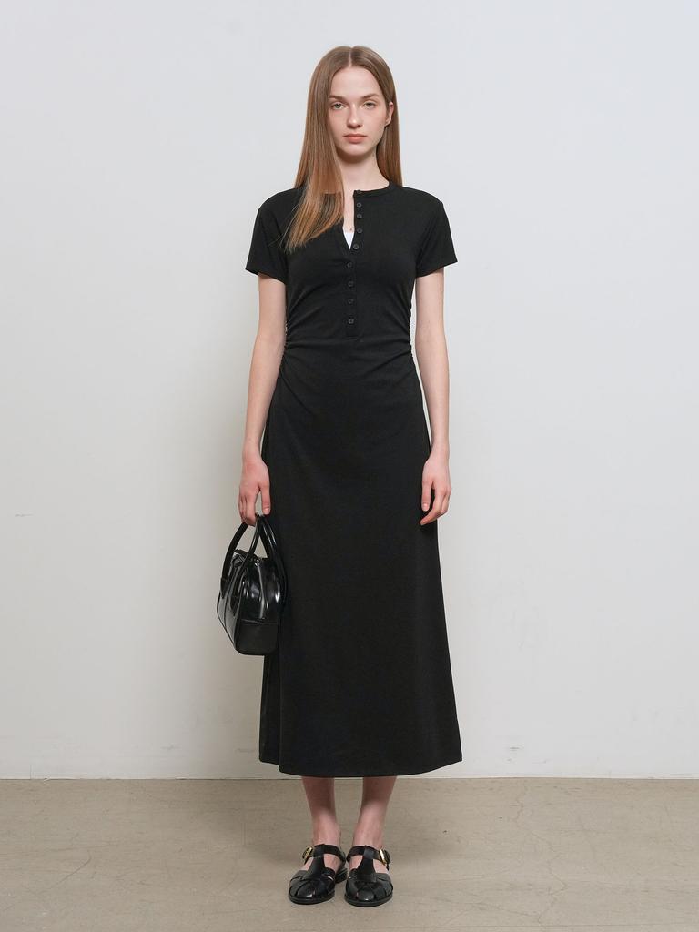 General Idea Fitted Shirred Long Dress [Black] / Gf1Lop506