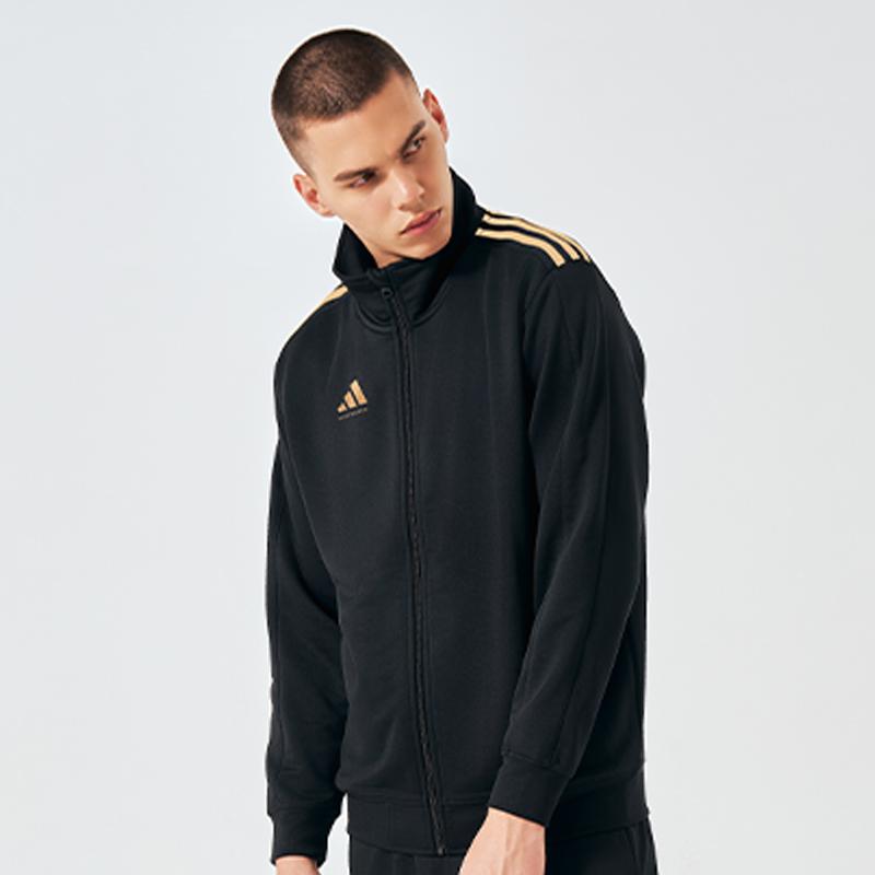 Adidas Vintage Sports Solid Color Stand Collar Casual Logo Jacket Unisex Jacket Black Gold TR90JT-BG
