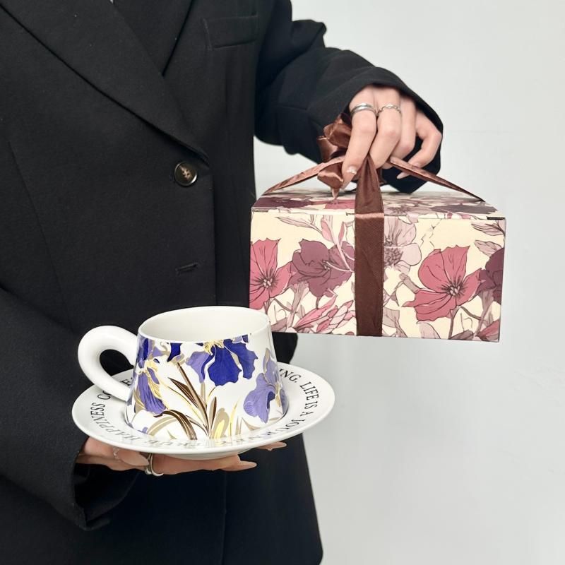 

OLOEY Vintage Hand-painted Purple Iris Bone China Coffee Set