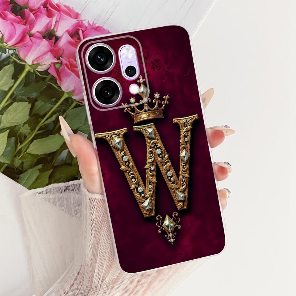 Transparent For Oppo Reno 14Pro CPH2739 PKZ110 Cover For Oppo Reno14 Pro Case Luxury Crown A-Z Letters 2D Flat Pattern