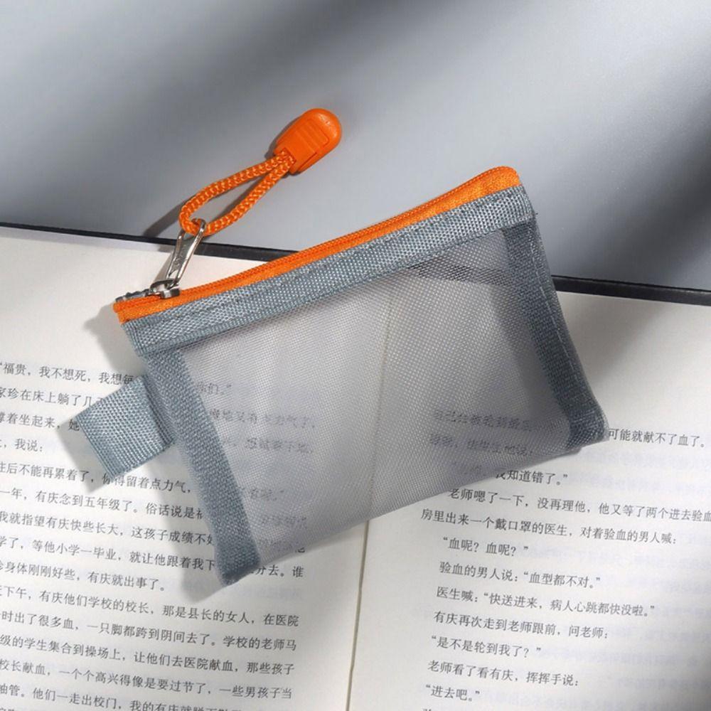 Cosmetic Bag Mesh Zipper Bag Card Bag Mini Coin Purse Creative Transparent Nylon Coin Bags  Girl