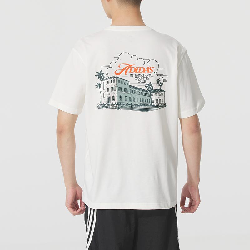 Adidas SS25 Ležérní tričko s kulatým výstřihem, módní, s krátkým rukávem, pánské topy, bílé JN2512