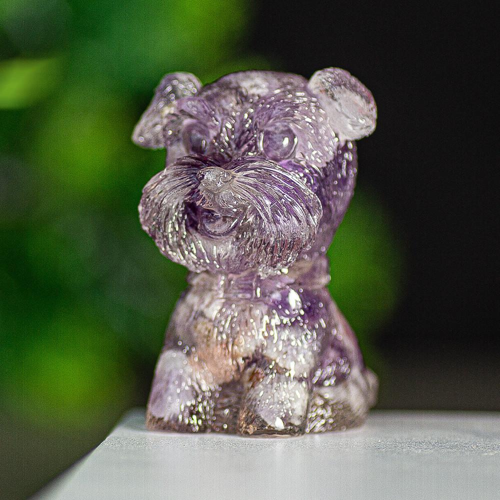 Resin Schnauzer Figurine With Natural Crystal Fill For Desk Decor And Gift Giving