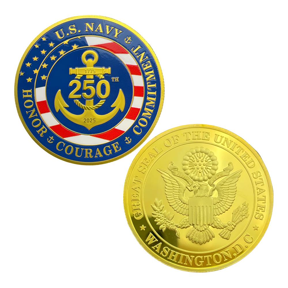 US Navy 250th Anniversary Challenge Coin 1775-2025 Military Memorabilia Coin Honor Courage Commitment American Symbols Coin
