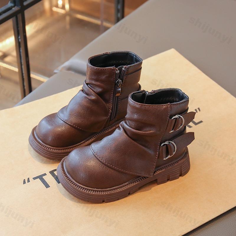 Girls Princess Boots Autumn Kids PU Leather Boots Children High Top Anti Slip Zipper Outdoor Ankle Boots
