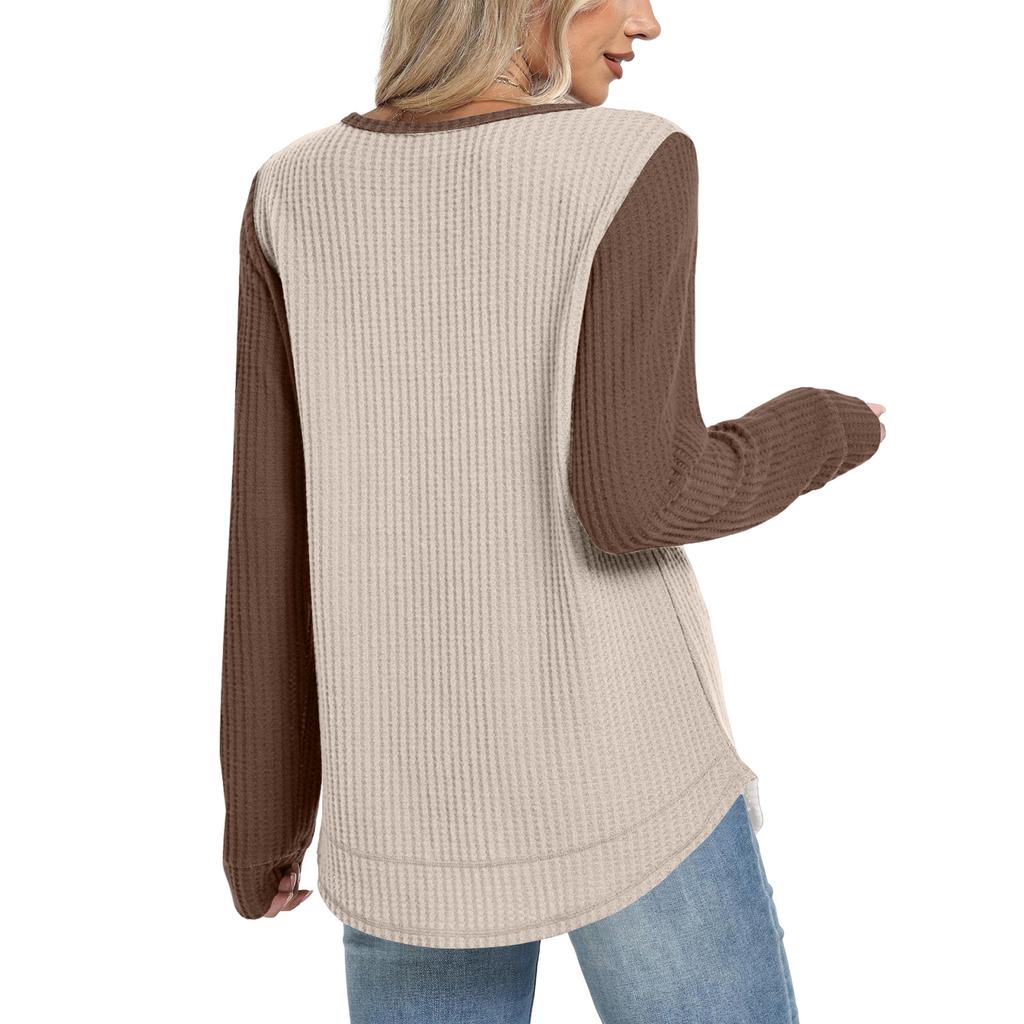 Women's Plaid Print Round Neck Long Sleeve Casual Loose Top