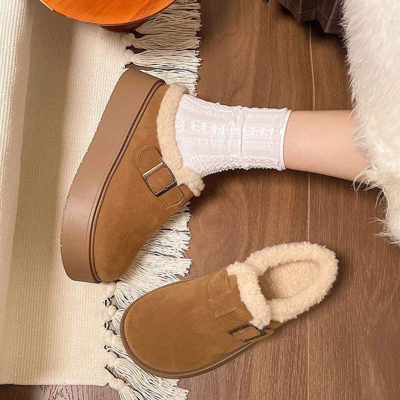 Thick-soled Birkenstocks women's outer wear 2025 new autumn and winter one-pedal bag head half-drag snow boots plush cotton drag