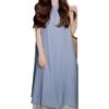Korean temperament sleeveless vest fake two-piece dress women's summer new lazy slack blue medium and long skirt