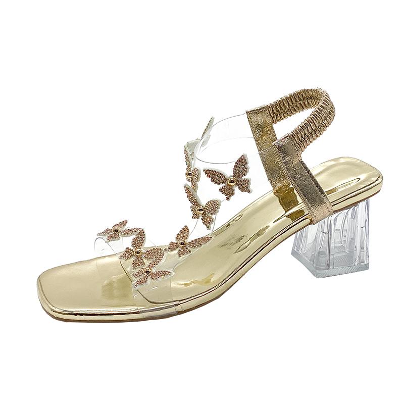 Rhinestone Women's Sandals 2025 Summer Fashion Versatile Outdoor High-heeled Women's Shoes Elegant Large Size Formal Women Shoes