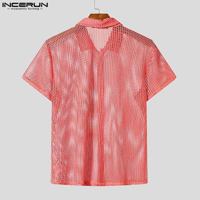 INCERUN Letní pánská trička s klopou, krátkým rukávem a dutým designem na pláž