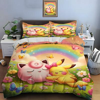 Pokemon Jigglypuff Potisk Povlečení Sada Přikrývka 1 Povlak na přikrývku 2 Povlaky na polštáře Sada ložního prádla pro dospělé a děti Luxusní dárek k narozeninám