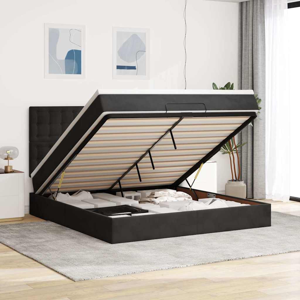 Ottoman Bed with Mattresses Black 160x200 cm Velvet