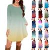 Women's Long-sleeved T-shirt Dress With Round Neck, Knee-length, Loose Fit, Casual And Pockets