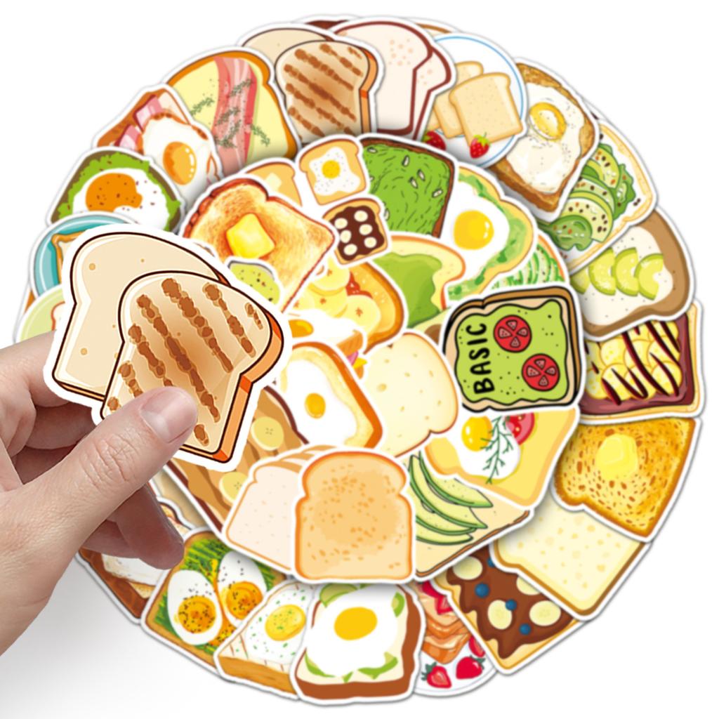 50 Toast Doodle Persönlichkeit Cartoon Essen Kinder DIY Skateboard Handyhülle Koffer Aufkleber Wasserdicht