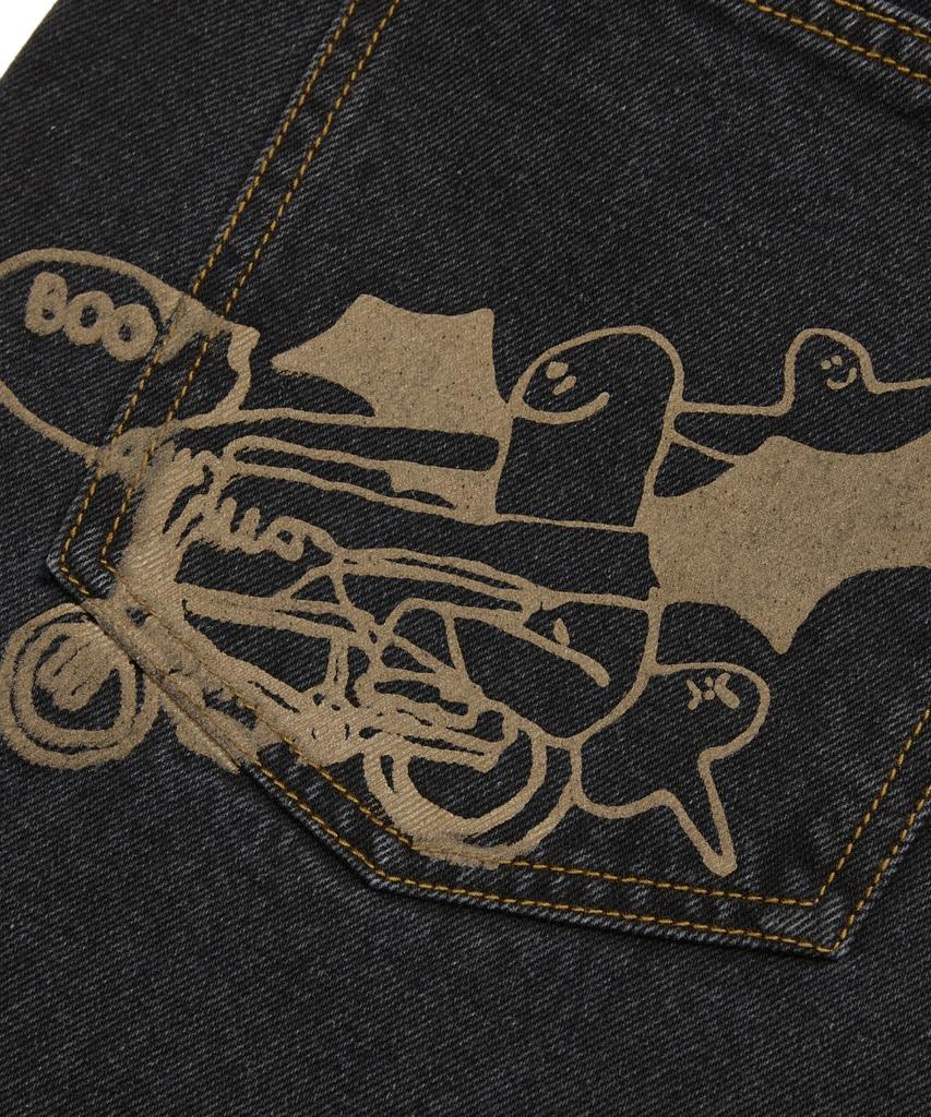 MARK GONZALES Back Pocket Graphic Oversized Denim Pants - Black