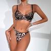 Women’s European & American Sexy Bra Set, Lace and Embroidered Leopard Print Underwire Push-Up, Comfortable Intimate Wear
