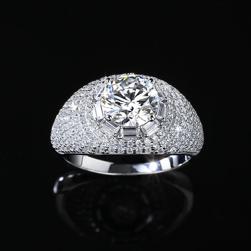Bestseller 3 Karat Moissanit Hip-Hop Ring, S925 Silber, Trendiger Europäischer und Amerikanischer Stil