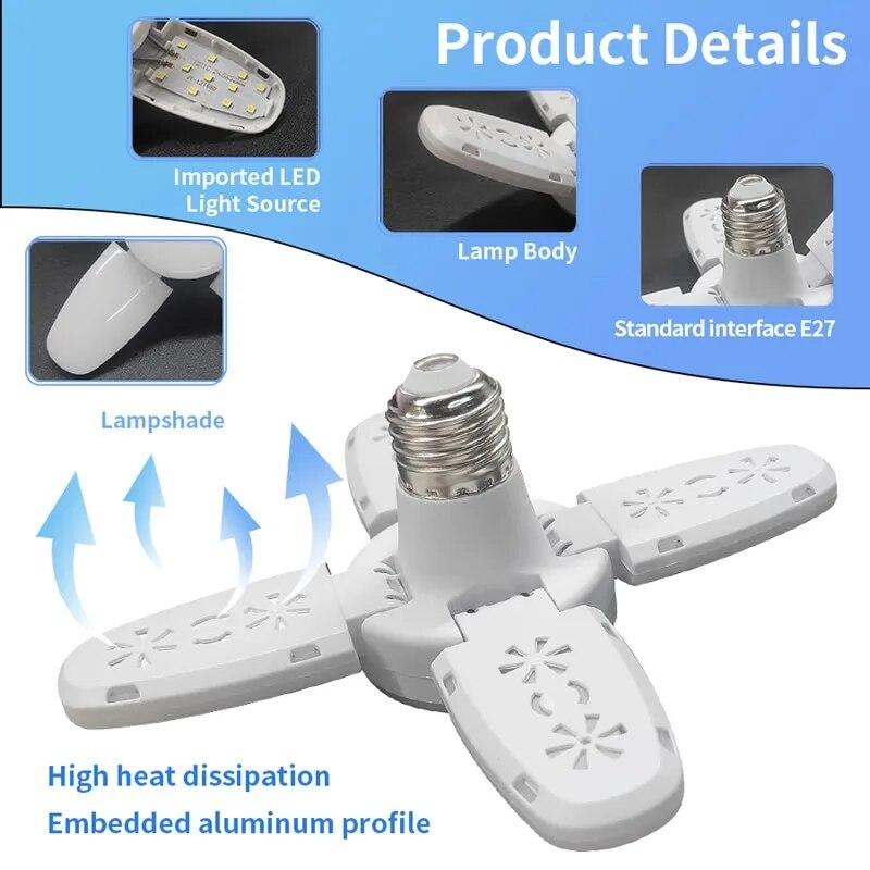 E27 LED Bulb Fan Blade Timing Lamp AC85-265V/220V Foldable Light Bulbs For Home Ceiling Light With Remote Controller White/Warm