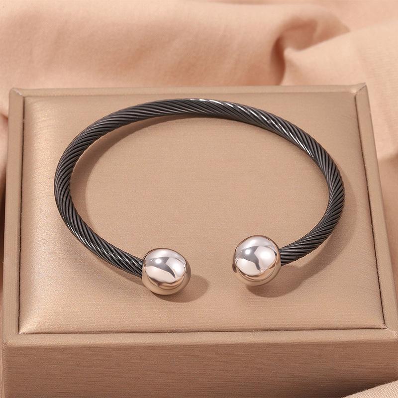 Popular, Personalized Trend, Retro Stainless Steel Winding Geometric , Pearl Steel Wire