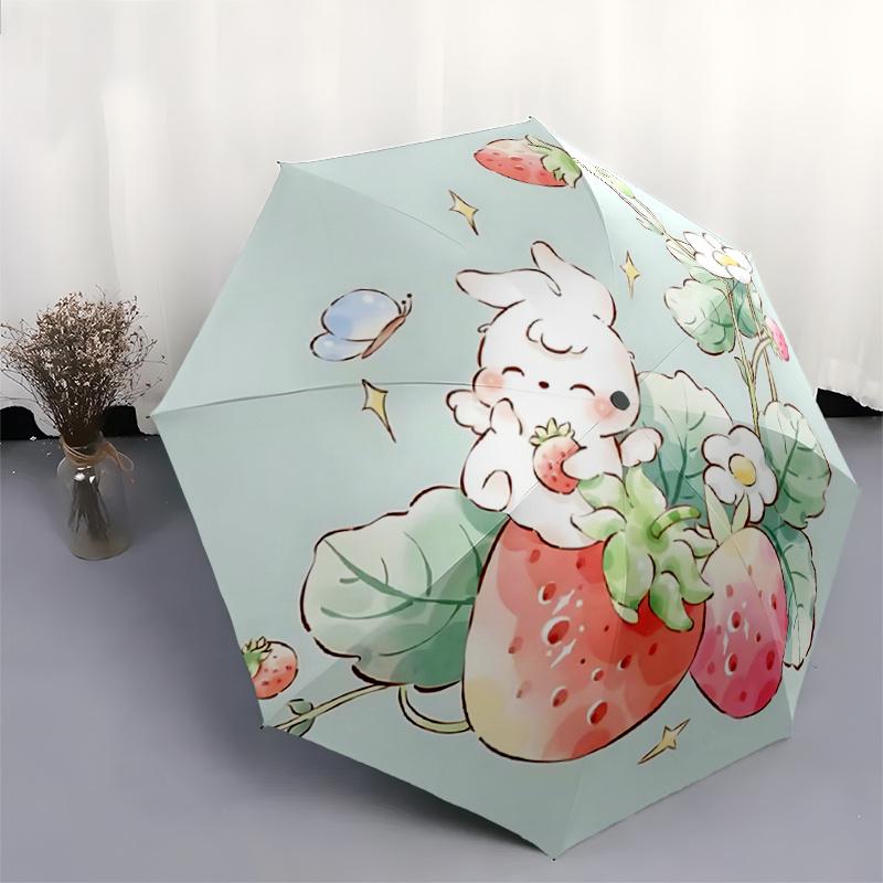 1pc Strawberry Rabbit Automatic Opening and Closing Umbrella - Lightweight 3-Fold Design, Suitable for Fans, Travel, Daily Use - Official Product, Int