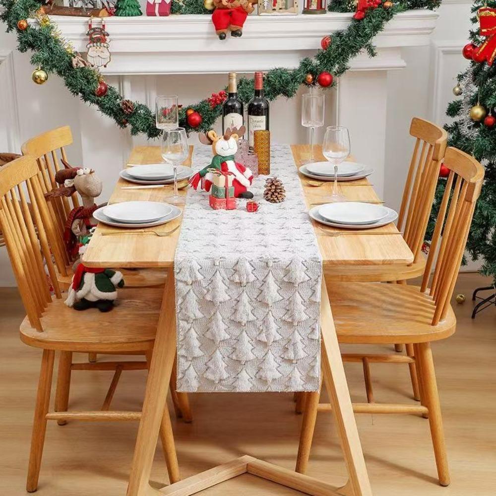 Festive Table Runner Christmas Dining Decor Embroidered Sequin 3D Holiday Tablecloth for Home Party